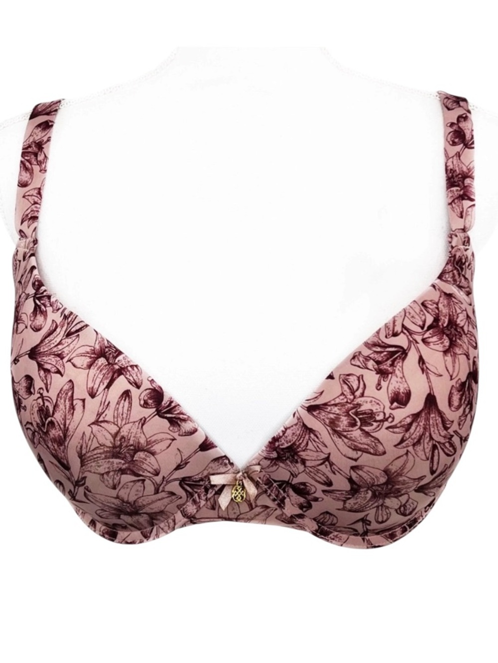 Daisy Fuentes Mauve Pink & Purple Lily Print Floral Padded Pinup Bra 38D DF772x
